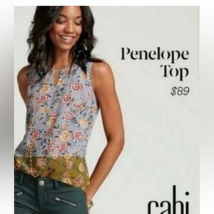 Cabi Penelope Mixed Print Stripe Floral Tunic Top Size M Sleeveless